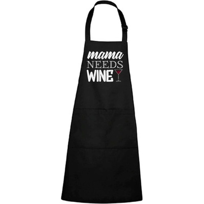 Dobrý triko Zástěra s potiskem Mama needs wine Černá