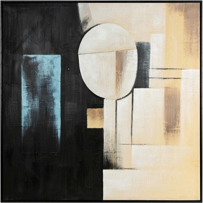 Ručne maľovaný obraz na plátne s motívom geometrickej abstrakcie 100x100cm - čierny