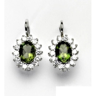 Čištín Zlaté náušnice Kate, bílé i žluté zlato, přírodní vltavín a čiré zirkony - NK 1507