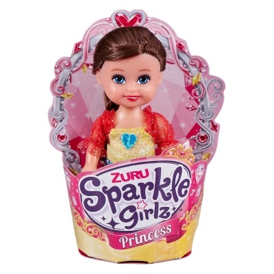 Zuru Princezna Sparkle Girlz malá v kornoutku fialové šaty-hnědé vlasy