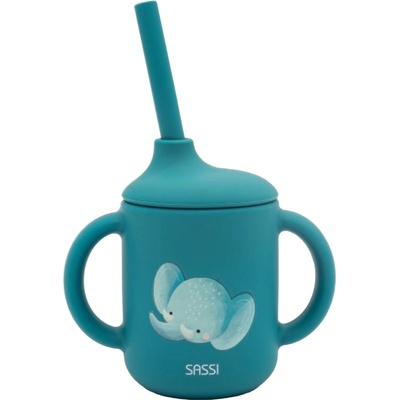 Sassi Силиконова чаша със сламка Sassi - Chewy The Elephant, синя (SI0771)