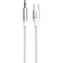 SWISSTEN AUDIO ADAPTÉR TEXTILE USB-C (samec) / 3,5 mm JACK (samec) 1,5 M BIELÝ