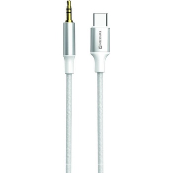 SWISSTEN AUDIO ADAPTÉR TEXTILE USB-C (samec) / 3,5 mm JACK (samec) 1,5 M BIELÝ