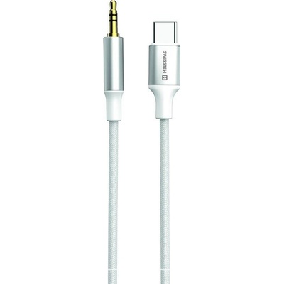 SWISSTEN AUDIO ADAPTÉR TEXTILE USB-C (samec) / 3,5 mm JACK (samec) 1,5 M BIELÝ