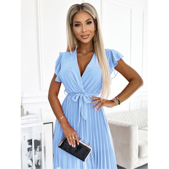 Numoco Шифонена плисирана рокля с деколте с волани - светло синьо Numoco numoco | Sin | ЖЕНИ | ONE SIZE
