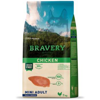 Bravery chicken adult dog mini, натурална, хипоалергенна храна, БЕЗ ЗЪРНО за пораснали кучета от дребни и мини породи над 1 година, с пилешко месо, Испания - 2 кг