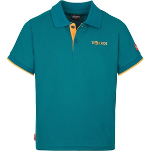 Trollkids Детска поло тениска Trollkids Kid's Bergen Polo XT Polo shirt - Lagoon Green / Sahara Sunset - размер 128 (EU) (704-1800-0616)