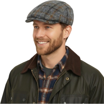 Fiebig Headwear since 1903 vlněná kostkovaná bekovka šedá