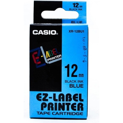 Casio XR-12BU1, 12mm x 8m, черен печат/синьо фона, оригинален лента (XR-12BU1)