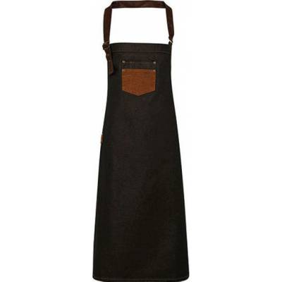 Premier Workwear Džínová zástěra s povoskovaným vodoodpudivým povrchem černá hnědá 72x86cm PW136