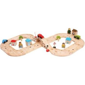 Bigjigs Toys - Дървен път с колички - Град (BJT031)