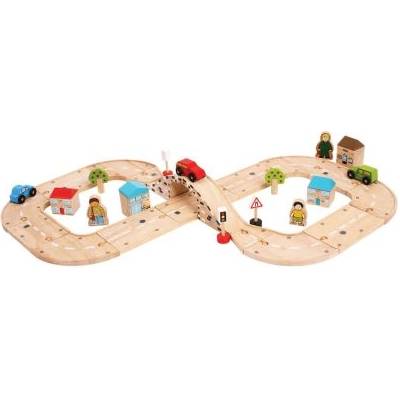 Bigjigs Toys - Дървен път с колички - Град (BJT031)