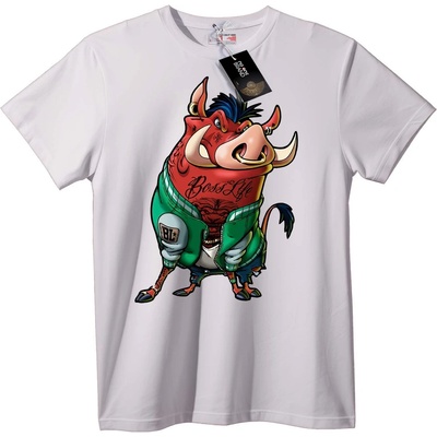NOONEBRAND Тениска Boss Life градска свиня - 2XL, White
