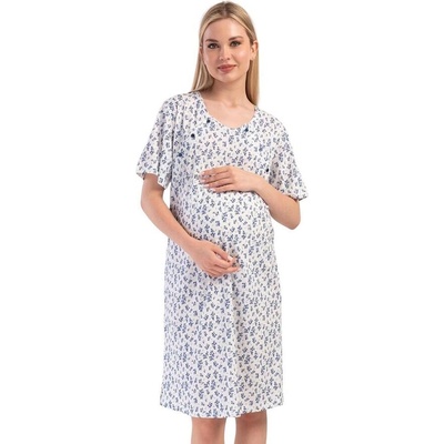 Бяла нощница за кърмачки със сини цветя