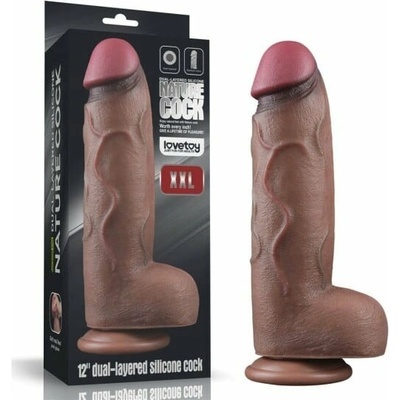 LoveToy 12" Dual Layered Silicone Cock XXL Brown