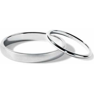 KLENOTA Sada snubních prstenů diamant a satin v bílém zlatě S0897202