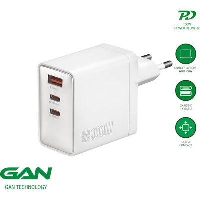 4smarts Захранване за ел. мрежа с USB-A и 2xUSB-C изходи с технология за бързо зареждане - 4smarts GaN Wall Charger Pocket 100W (бял) (542100)