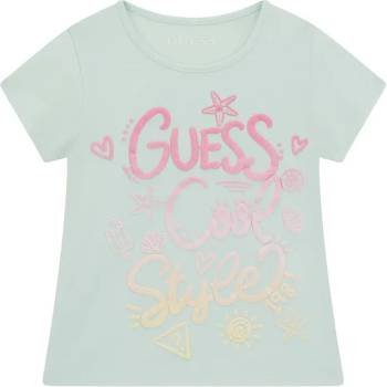 GUESS Бледо зелена тениска за мини момиче с преливащи цветни надписи Guess