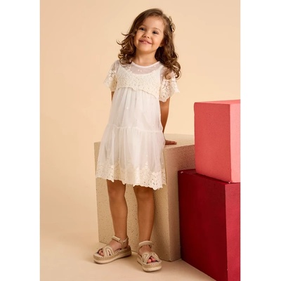 Mayoral Рокля тюл бродерия в мръсно бял цвят за мини момиче Майорал