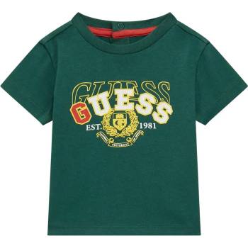 GUESS Зелена тениска за бебе момче с надпис Guess в червено, бяло и жълто