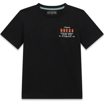 GUESS Черна тениска за момче с малък оранжев надпис Guess