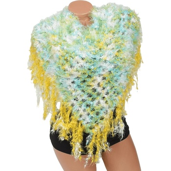 Image 1 of Свеж триъгълен плетен шал в жълто, синьо и бяло