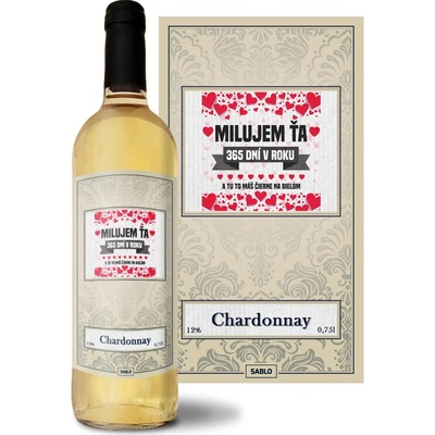 Sablio Milujem ťa 365 dní v roku Chardonnay biele suché víno 12 % 0,75 l (čistá fľaša)