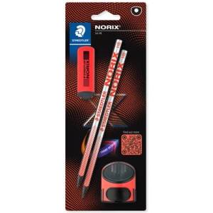 STAEDTLER Графитен комплект моливи с острилка и гума, HB, STAEDTLER "Norix 181", червен 181 SBK2-2 (181 SBK2-2)