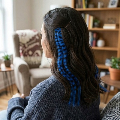Barevný clip in pramínek 45 cm, mývalí ocas - modrý – Zboží Dáma