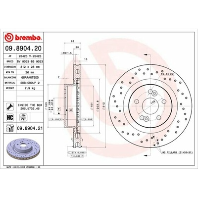 BREMBO brzdový kotúč 09.8904.21, súprava 2 ks