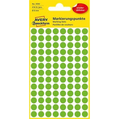 Avery-Zweckform Етикет, 8 mm, кръгъл, подвижен, AVERY ZWECKFORM, тревистозелен, 416 етикета в опаковка 3592 (3592)