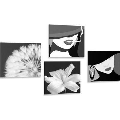 Set obrazů dámy v černobílém provedení - 4x 40x40