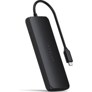 Satechi USB-C хъб Satechi Aluminium Hybrid Multiport, SSD кутия, HDMI 4K, 2 x USB-A 3.1 Gen 2 до 10 Gbps, Black - ST-UCHSEK (ST-UCHSEK)