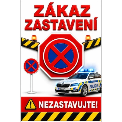 Bezvadary.cz | 3D cedule Neparkovat – zákaz zastavení s policejním upozorněním (na výšku) - A3 - 30x42 cm / Hliníkový sendvič tl. 3mm 3dcn14