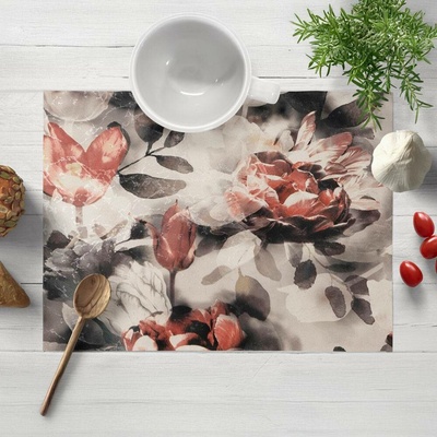 Biante prostírání Parma PM-111 Cihlově červené květy na kouřově šedohnědém 35x45 cm