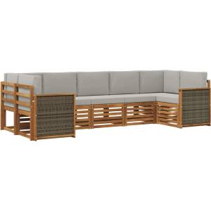 vidaXL Комплект дивани за открито 6 бр. Натурално и светлосиво (3384797)