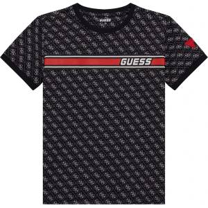 GUESS Тениска за момче покрита с лога и контрастна червена лента отпред Guess