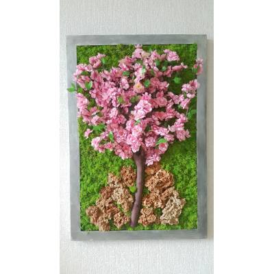 Mechový obraz s květem 90cm x 55cm