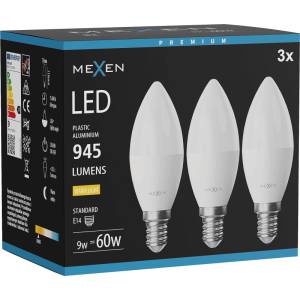 Mexen Nova 3x LED крушка E14, C37, 9W, Топла - 3000K, 945 lm - L102-E14-0930-01x03 (L102-E14-0930-01x03)