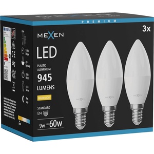 Mexen Nova 3x LED крушка E14, C37, 9W, Топла - 3000K, 945 lm - L102-E14-0930-01x03 (L102-E14-0930-01x03)