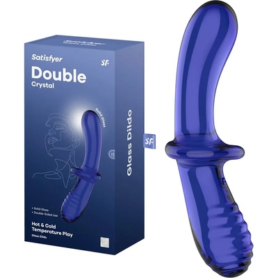 Стъклено дилдо с два различни края, 20см. - Double Crystal Blue (SATISFY438)