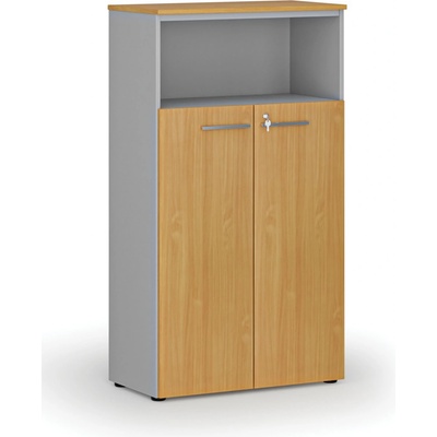 Primo Kombinovaná kancelárska skriňa GRAY, dvere na 3 poschodia, 1434 x 800 x 420 mm, sivá/buk