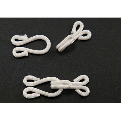 Stredný háčik - očko - obmotané niťou - biela - rozmer 2,9 x 1,4 cm