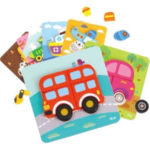 Tooky Toy Дървен 3D пъзел 6в1 Transportation TL635