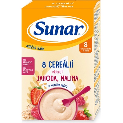 Sunar mliečna kaša s 8 cereáliami jahoda, malina 210 g
