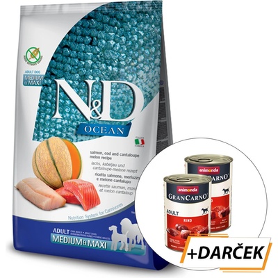 N&D Dog Ocean GF Adult Medium & Maxi, Salmon, Cod & Cantaloupe melon 12 kg