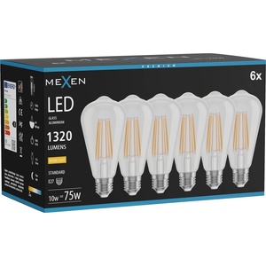Mexen Vintis 6x LED филамент крушка E27, ST64, 10W, Топла - 2700K, 1320 lm, ясна - L152-E27-1027-00x06 (L152-E27-1027-00x06)
