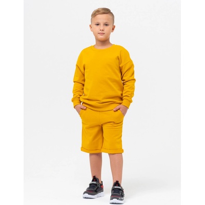 Winkiki Kids Wear chlapecká sportovní tepláková souprava (mikina + kraťasy) hořčicová