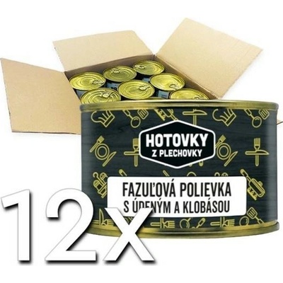 Hotovky z plechovky Fazuľová polievka s údeným a klobásou 400ml | 12ks v kartóne