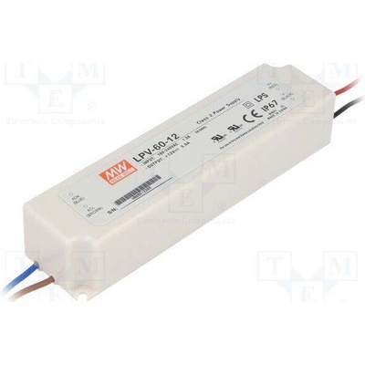 MEAN WELL LPV-60-12 Napájecí zdroj: spínaný; LED; 60W; 12VDC; 5A; 90÷264VAC; 127÷370VDC